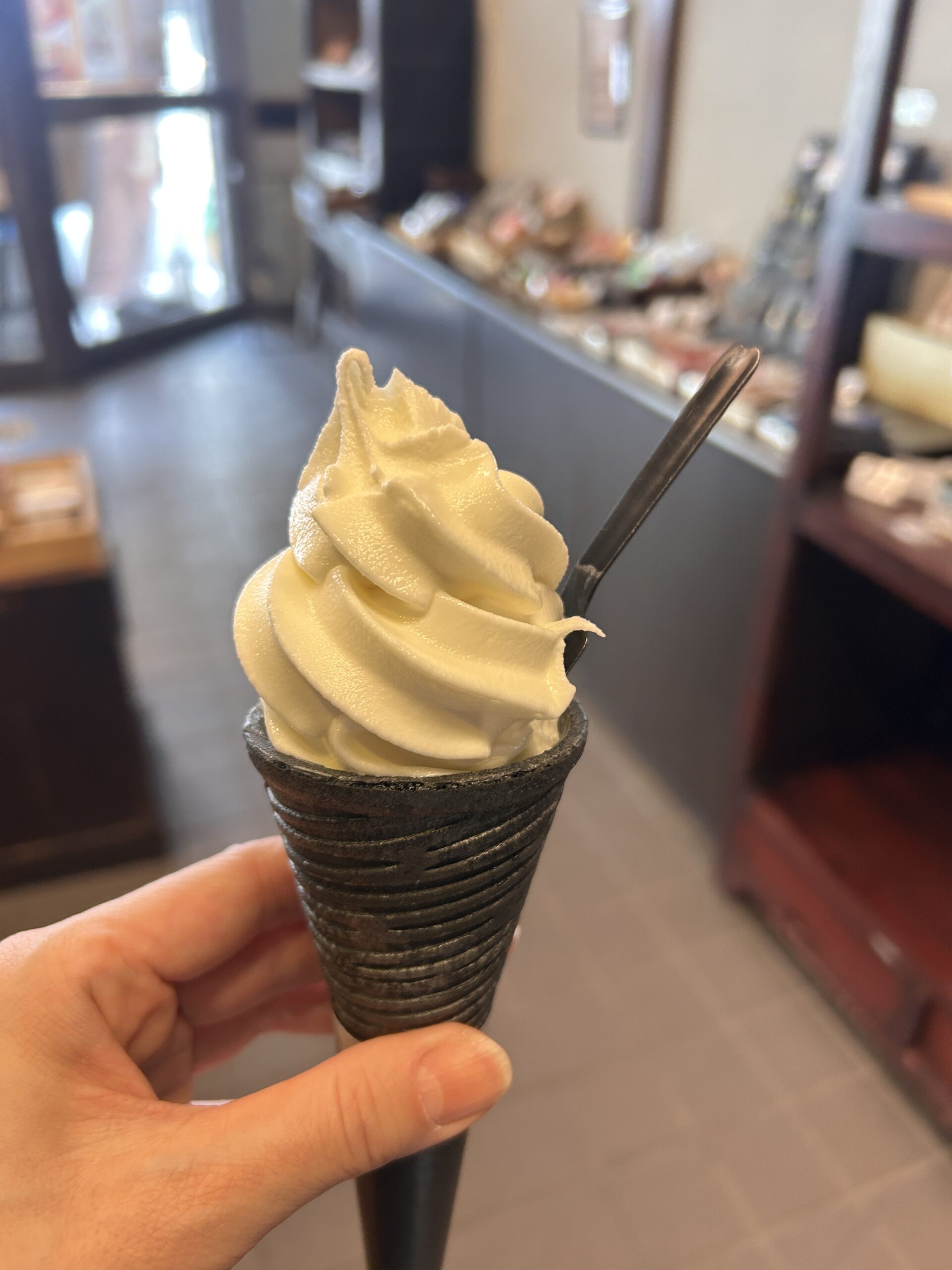 ソフトクリーム専門店の黒コーンバニラソフト